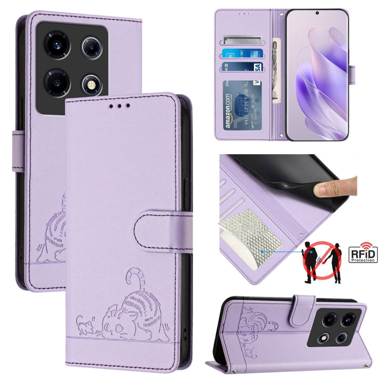 Cat Rat Embossed Pattern RFID Leather Phone Case with Lanyard, For Infinix Note 30 Pro X678B, For Infinix Note 30 4G X6833B, For Infinix Note 30 VIP, For Infinix Hot 30I, For Infinix Hot 30 4G, For Infinix Smart 7 India, For Infinix Hot 20S / 20 Pro   ...