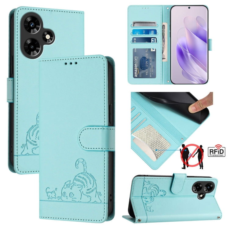 Cat Rat Embossed Pattern RFID Leather Phone Case with Lanyard, For Infinix Note 30 Pro X678B, For Infinix Note 30 4G X6833B, For Infinix Note 30 VIP, For Infinix Hot 30I, For Infinix Hot 30 4G, For Infinix Smart 7 India, For Infinix Hot 20S / 20 Pro   ...