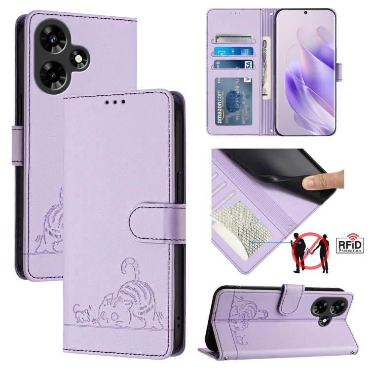 Cat Rat Embossed Pattern RFID Leather Phone Case with Lanyard, For Infinix Note 30 Pro X678B, For Infinix Note 30 4G X6833B, For Infinix Note 30 VIP, For Infinix Hot 30I, For Infinix Hot 30 4G, For Infinix Smart 7 India, For Infinix Hot 20S / 20 Pro   ...