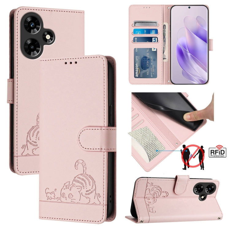 Cat Rat Embossed Pattern RFID Leather Phone Case with Lanyard, For Infinix Note 30 Pro X678B, For Infinix Note 30 4G X6833B, For Infinix Note 30 VIP, For Infinix Hot 30I, For Infinix Hot 30 4G, For Infinix Smart 7 India, For Infinix Hot 20S / 20 Pro   ...