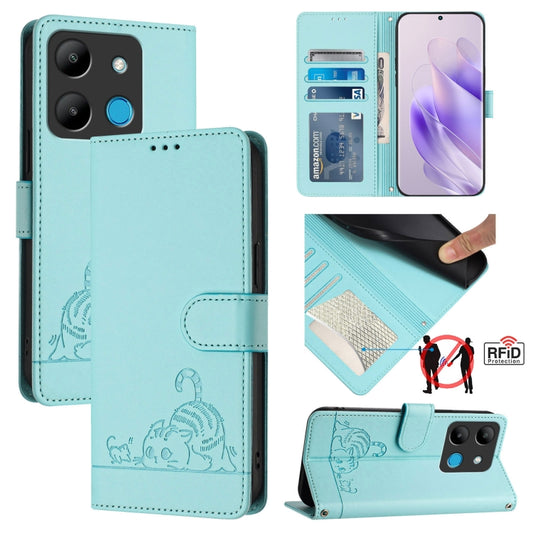 Cat Rat Embossed Pattern RFID Leather Phone Case with Lanyard, For Infinix Smart 7 X6515, For Infinix Hot 20I X665E, For Infinix Hot  20 Play, For Infinix Hot 20 X6826, For Infinix Zero 20, For Infinix Note 12 Pro 4G, For Infinix Note 12 2023          ...
