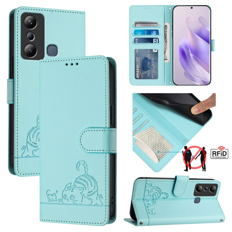 Cat Rat Embossed Pattern RFID Leather Phone Case with Lanyard, For Infinix Smart 7 X6515, For Infinix Hot 20I X665E, For Infinix Hot  20 Play, For Infinix Hot 20 X6826, For Infinix Zero 20, For Infinix Note 12 Pro 4G, For Infinix Note 12 2023          ...