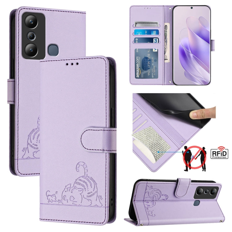 Cat Rat Embossed Pattern RFID Leather Phone Case with Lanyard, For Infinix Smart 7 X6515, For Infinix Hot 20I X665E, For Infinix Hot  20 Play, For Infinix Hot 20 X6826, For Infinix Zero 20, For Infinix Note 12 Pro 4G, For Infinix Note 12 2023          ...
