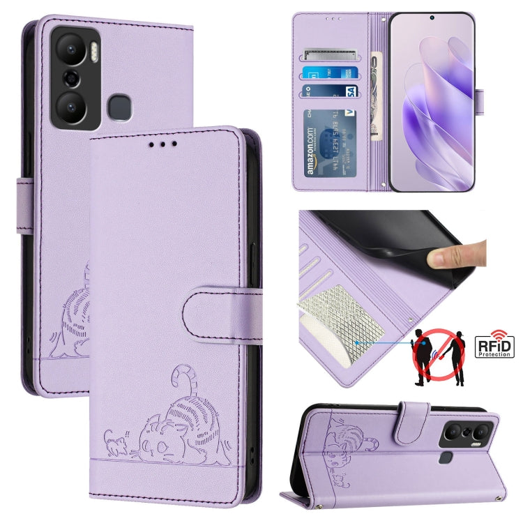 Cat Rat Embossed Pattern RFID Leather Phone Case with Lanyard, For Infinix Smart 7 X6515, For Infinix Hot 20I X665E, For Infinix Hot  20 Play, For Infinix Hot 20 X6826, For Infinix Zero 20, For Infinix Note 12 Pro 4G, For Infinix Note 12 2023          ...