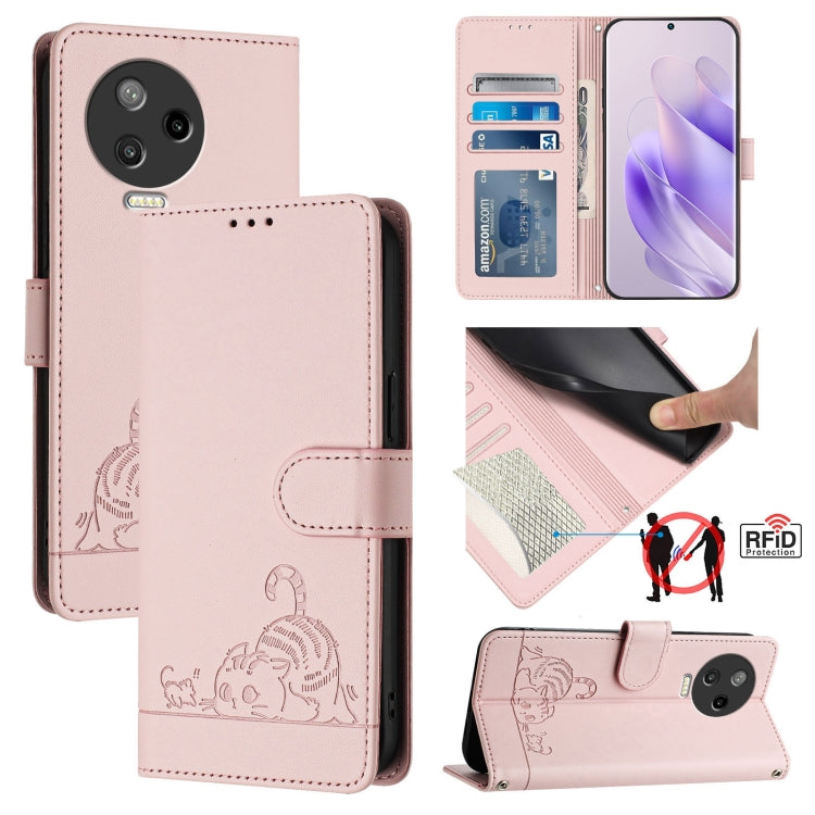 Cat Rat Embossed Pattern RFID Leather Phone Case with Lanyard, For Infinix Smart 7 X6515, For Infinix Hot 20I X665E, For Infinix Hot  20 Play, For Infinix Hot 20 X6826, For Infinix Zero 20, For Infinix Note 12 Pro 4G, For Infinix Note 12 2023          ...