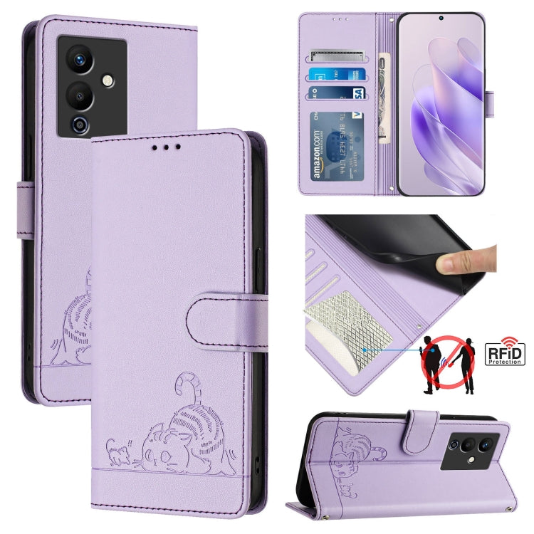 Cat Rat Embossed Pattern RFID Leather Phone Case with Lanyard, For Infinix Smart 7 X6515, For Infinix Hot 20I X665E, For Infinix Hot  20 Play, For Infinix Hot 20 X6826, For Infinix Zero 20, For Infinix Note 12 Pro 4G, For Infinix Note 12 2023          ...