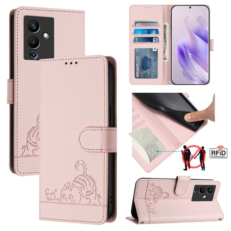 Cat Rat Embossed Pattern RFID Leather Phone Case with Lanyard, For Infinix Note 12 5G, For Infinix Hot 10T / 10s, For Infinix Hot 10i, For Infinix Hot 9 / Hot 9 Pro
