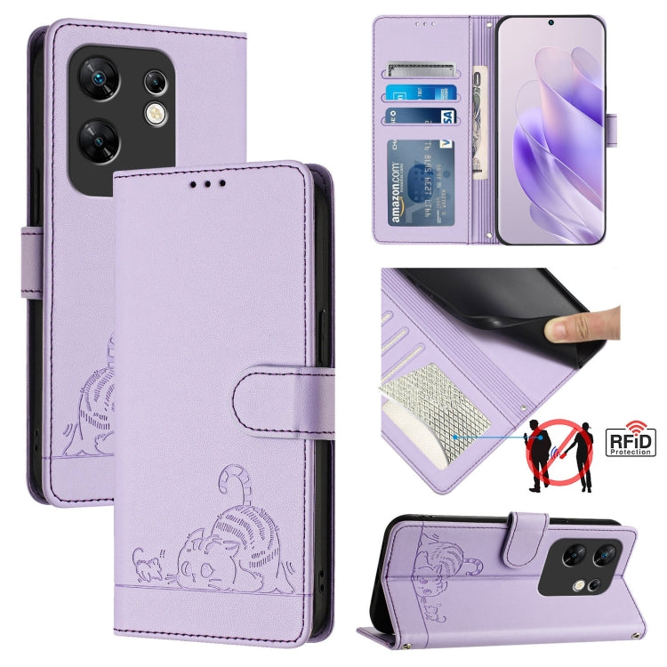 Cat Rat Embossed Pattern RFID Leather Phone Case with Lanyard, For Infinix Zero 30 4G, For Infinix Zero 30 5G, For Infinix Hot 30 5G, For Infinix Hot 30 Play, For Infinix Hot 30 Play NFC, For Infinix Note 30 5G x6711, For Infinix Smart 7 HD            ...