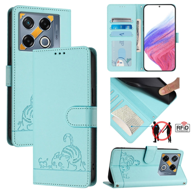 Cat Rat Embossed Pattern RFID Leather Phone Case with Lanyard, For Infinix GT 20 Pro/X6871, For Infinix Note 40 Pro 4G X6850, For Infinix Note 40 Pro 5G X6851, For Infinix Note 40, For Infinix Note 40 5G, For Infinix Hot 40 / 40 Pro, For Infinix Hot 40...