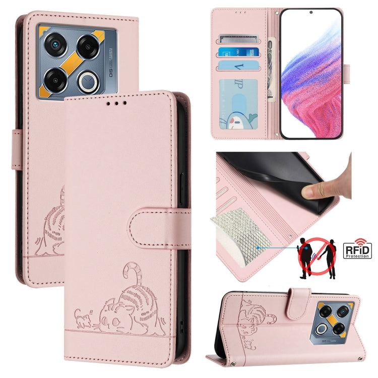 Cat Rat Embossed Pattern RFID Leather Phone Case with Lanyard, For Infinix GT 20 Pro/X6871, For Infinix Note 40 Pro 4G X6850, For Infinix Note 40 Pro 5G X6851, For Infinix Note 40, For Infinix Note 40 5G, For Infinix Hot 40 / 40 Pro, For Infinix Hot 40...