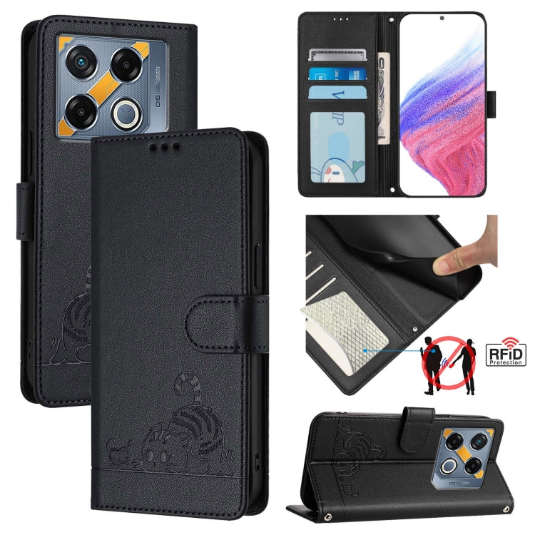 Cat Rat Embossed Pattern RFID Leather Phone Case with Lanyard, For Infinix GT 20 Pro/X6871, For Infinix Note 40 Pro 4G X6850, For Infinix Note 40 Pro 5G X6851, For Infinix Note 40, For Infinix Note 40 5G, For Infinix Hot 40 / 40 Pro, For Infinix Hot 40...