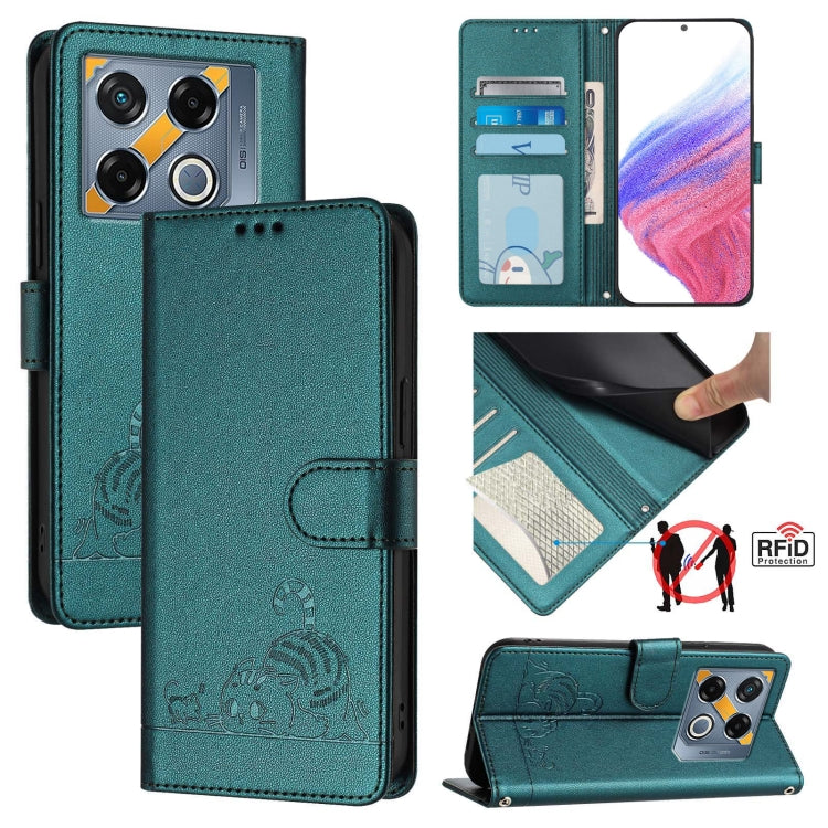 Cat Rat Embossed Pattern RFID Leather Phone Case with Lanyard, For Infinix GT 20 Pro/X6871, For Infinix Note 40 Pro 4G X6850, For Infinix Note 40 Pro 5G X6851, For Infinix Note 40, For Infinix Note 40 5G, For Infinix Hot 40 / 40 Pro, For Infinix Hot 40...