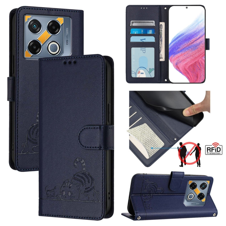 Cat Rat Embossed Pattern RFID Leather Phone Case with Lanyard, For Infinix GT 20 Pro/X6871, For Infinix Note 40 Pro 4G X6850, For Infinix Note 40 Pro 5G X6851, For Infinix Note 40, For Infinix Note 40 5G, For Infinix Hot 40 / 40 Pro, For Infinix Hot 40...