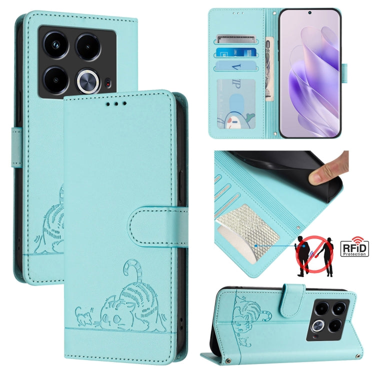 Cat Rat Embossed Pattern RFID Leather Phone Case with Lanyard, For Infinix GT 20 Pro/X6871, For Infinix Note 40 Pro 4G X6850, For Infinix Note 40 Pro 5G X6851, For Infinix Note 40, For Infinix Note 40 5G, For Infinix Hot 40 / 40 Pro, For Infinix Hot 40...