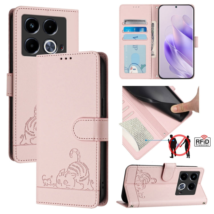 Cat Rat Embossed Pattern RFID Leather Phone Case with Lanyard, For Infinix GT 20 Pro/X6871, For Infinix Note 40 Pro 4G X6850, For Infinix Note 40 Pro 5G X6851, For Infinix Note 40, For Infinix Note 40 5G, For Infinix Hot 40 / 40 Pro, For Infinix Hot 40...