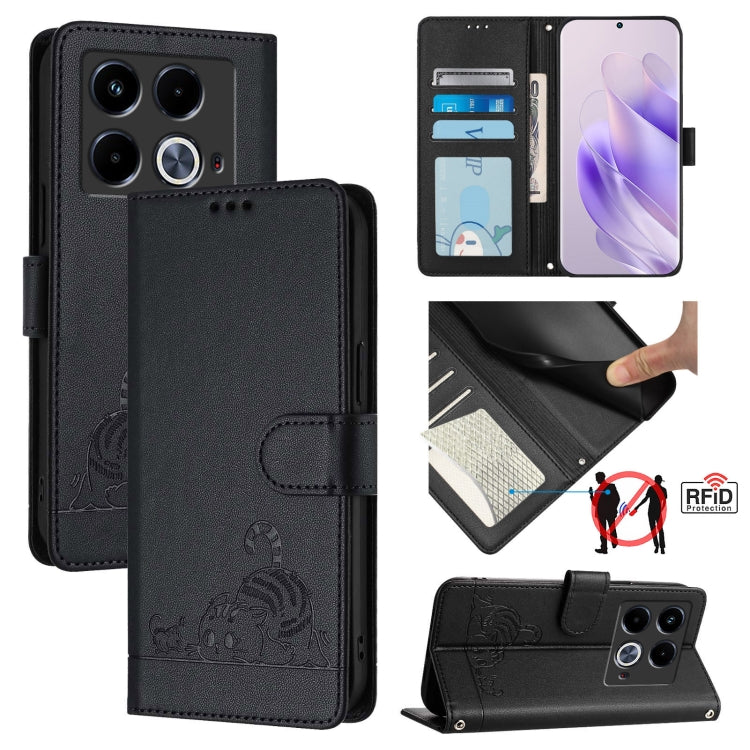 Cat Rat Embossed Pattern RFID Leather Phone Case with Lanyard, For Infinix GT 20 Pro/X6871, For Infinix Note 40 Pro 4G X6850, For Infinix Note 40 Pro 5G X6851, For Infinix Note 40, For Infinix Note 40 5G, For Infinix Hot 40 / 40 Pro, For Infinix Hot 40...