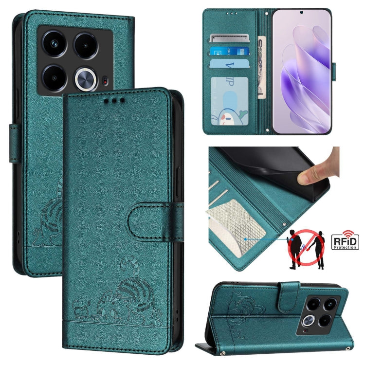 Cat Rat Embossed Pattern RFID Leather Phone Case with Lanyard, For Infinix GT 20 Pro/X6871, For Infinix Note 40 Pro 4G X6850, For Infinix Note 40 Pro 5G X6851, For Infinix Note 40, For Infinix Note 40 5G, For Infinix Hot 40 / 40 Pro, For Infinix Hot 40...