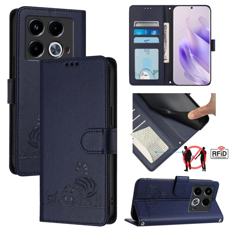 Cat Rat Embossed Pattern RFID Leather Phone Case with Lanyard, For Infinix GT 20 Pro/X6871, For Infinix Note 40 Pro 4G X6850, For Infinix Note 40 Pro 5G X6851, For Infinix Note 40, For Infinix Note 40 5G, For Infinix Hot 40 / 40 Pro, For Infinix Hot 40...