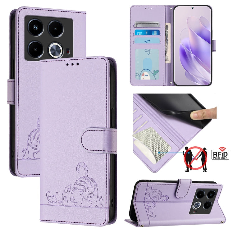 Cat Rat Embossed Pattern RFID Leather Phone Case with Lanyard, For Infinix GT 20 Pro/X6871, For Infinix Note 40 Pro 4G X6850, For Infinix Note 40 Pro 5G X6851, For Infinix Note 40, For Infinix Note 40 5G, For Infinix Hot 40 / 40 Pro, For Infinix Hot 40...