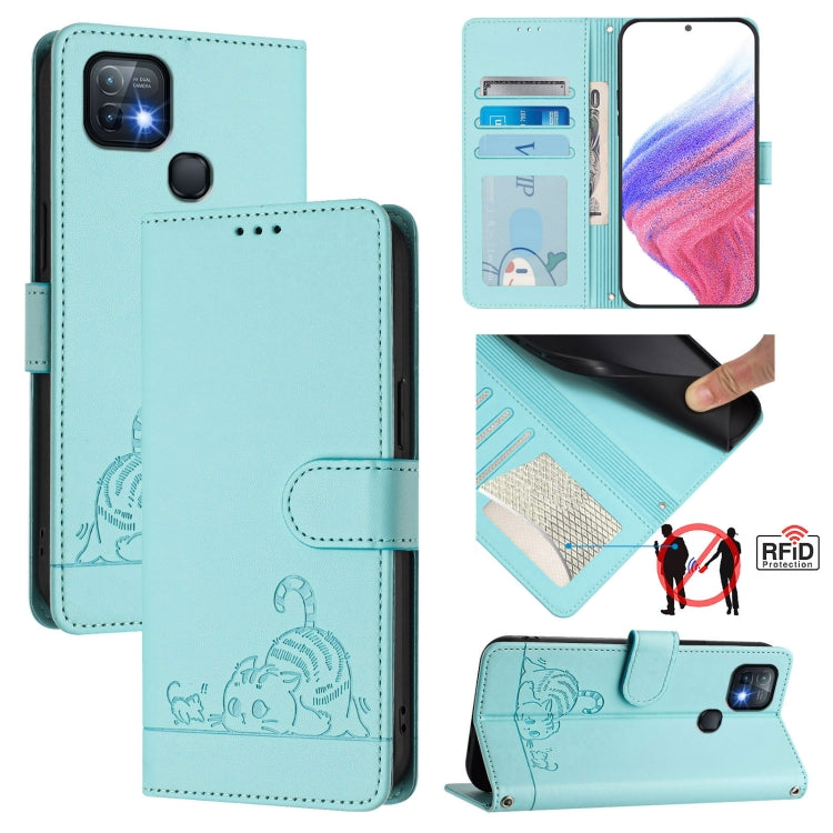 Cat Rat Embossed Pattern RFID Leather Phone Case with Lanyard, For Infinix Note 12 5G, For Infinix Hot 10T / 10s, For Infinix Hot 10i, For Infinix Hot 9 / Hot 9 Pro