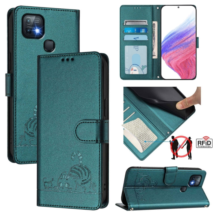 Cat Rat Embossed Pattern RFID Leather Phone Case with Lanyard, For Infinix Note 12 5G, For Infinix Hot 10T / 10s, For Infinix Hot 10i, For Infinix Hot 9 / Hot 9 Pro