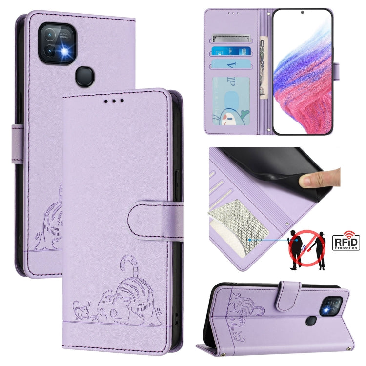 Cat Rat Embossed Pattern RFID Leather Phone Case with Lanyard, For Infinix Note 12 5G, For Infinix Hot 10T / 10s, For Infinix Hot 10i, For Infinix Hot 9 / Hot 9 Pro