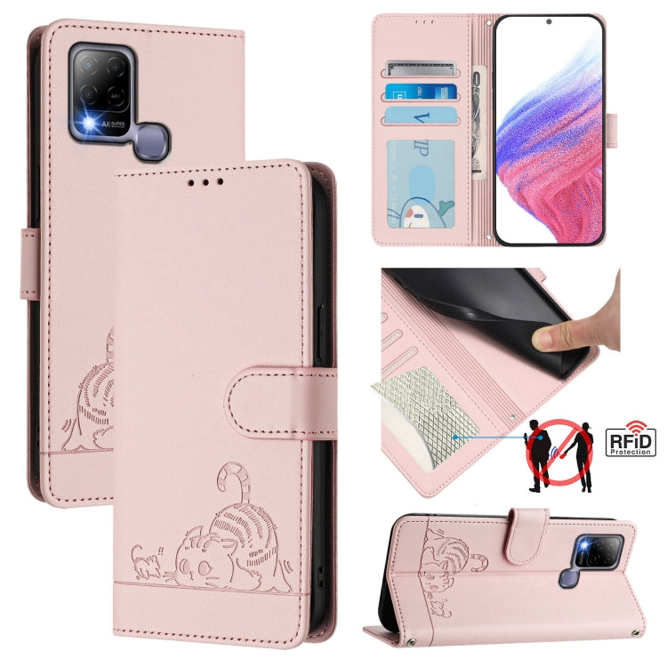 Cat Rat Embossed Pattern RFID Leather Phone Case with Lanyard, For Infinix Note 12 5G, For Infinix Hot 10T / 10s, For Infinix Hot 10i, For Infinix Hot 9 / Hot 9 Pro
