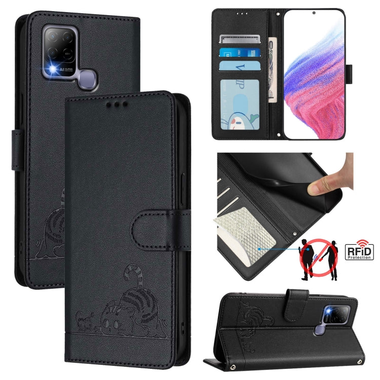 Cat Rat Embossed Pattern RFID Leather Phone Case with Lanyard, For Infinix Note 12 5G, For Infinix Hot 10T / 10s, For Infinix Hot 10i, For Infinix Hot 9 / Hot 9 Pro
