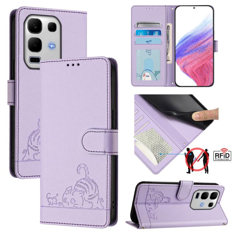 Cat Rat Embossed Pattern RFID Leather Phone Case with Lanyard, For Infinix Note 50s, For Infinix Hot 50i 5G / Smart 9 4G, For Infinix Hot 50 Pro+ 4G, For Infinix Hot 50 4G, For Infinix Hot 50 5G, For Infinix Zero 40 4G / 5G, For Infinix Note 40X 5G    ...