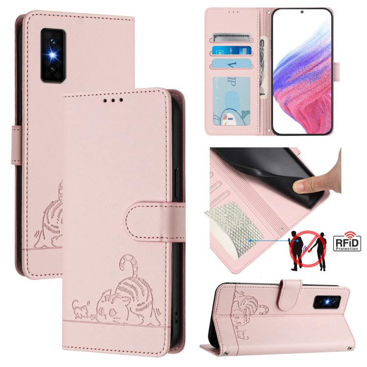 Cat Rat Embossed Pattern RFID Leather Phone Case with Lanyard, For Infinix GT 50 Pro 5G, For Infinix Note Edge 5G Global, For Infinix Smart 20 4G X6840, For Infinix Note 60 5G / 60 Pro 5G, For Infinix Hot 60i 5G / Tecno Spark Go 5G                     ...
