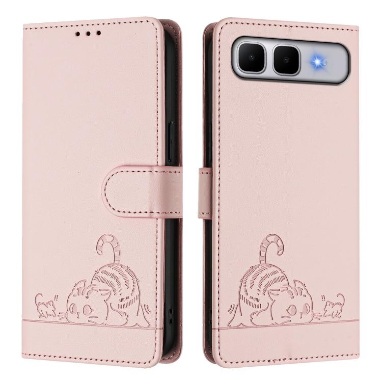 Cat Rat Embossed Pattern RFID Leather Phone Case with Lanyard, For Infinix GT 50 Pro 5G, For Infinix Note Edge 5G Global, For Infinix Smart 20 4G X6840, For Infinix Note 60 5G / 60 Pro 5G, For Infinix Hot 60i 5G / Tecno Spark Go 5G                     ...