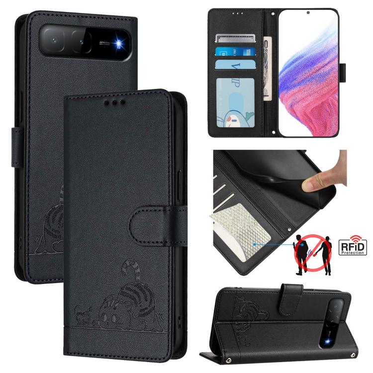 Cat Rat Embossed Pattern RFID Leather Phone Case with Lanyard, For Infinix GT 50 Pro 5G, For Infinix Note Edge 5G Global, For Infinix Smart 20 4G X6840, For Infinix Note 60 5G / 60 Pro 5G, For Infinix Hot 60i 5G / Tecno Spark Go 5G                     ...