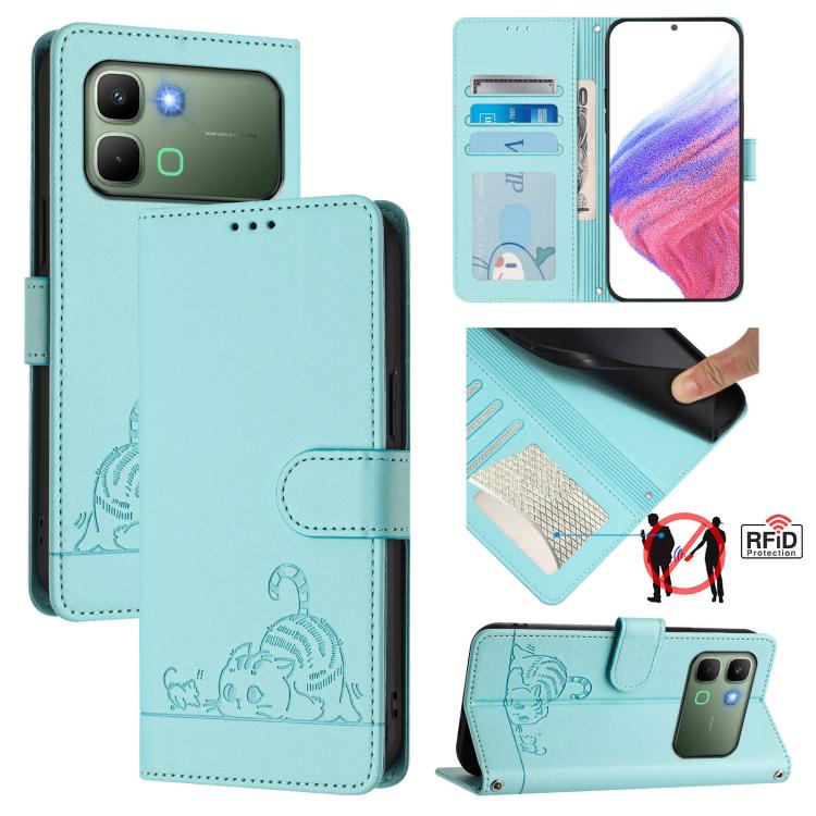 Cat Rat Embossed Pattern RFID Leather Phone Case with Lanyard, For Infinix GT 50 Pro 5G, For Infinix Note Edge 5G Global, For Infinix Smart 20 4G X6840, For Infinix Note 60 5G / 60 Pro 5G, For Infinix Hot 60i 5G / Tecno Spark Go 5G                     ...