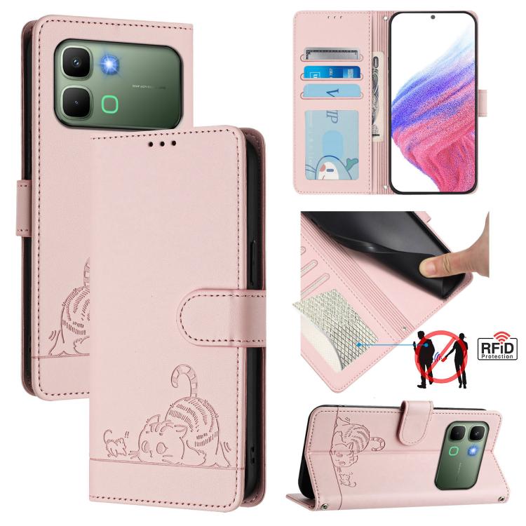 Cat Rat Embossed Pattern RFID Leather Phone Case with Lanyard, For Infinix GT 50 Pro 5G, For Infinix Note Edge 5G Global, For Infinix Smart 20 4G X6840, For Infinix Note 60 5G / 60 Pro 5G, For Infinix Hot 60i 5G / Tecno Spark Go 5G                     ...
