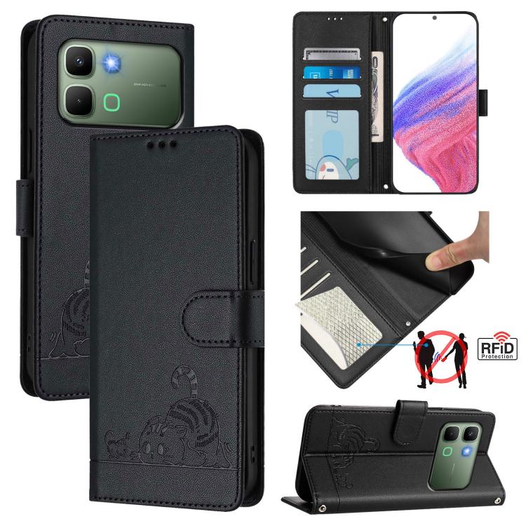 Cat Rat Embossed Pattern RFID Leather Phone Case with Lanyard, For Infinix GT 50 Pro 5G, For Infinix Note Edge 5G Global, For Infinix Smart 20 4G X6840, For Infinix Note 60 5G / 60 Pro 5G, For Infinix Hot 60i 5G / Tecno Spark Go 5G                     ...