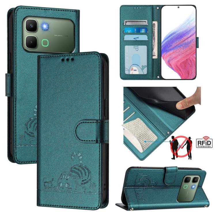 Cat Rat Embossed Pattern RFID Leather Phone Case with Lanyard, For Infinix GT 50 Pro 5G, For Infinix Note Edge 5G Global, For Infinix Smart 20 4G X6840, For Infinix Note 60 5G / 60 Pro 5G, For Infinix Hot 60i 5G / Tecno Spark Go 5G                     ...