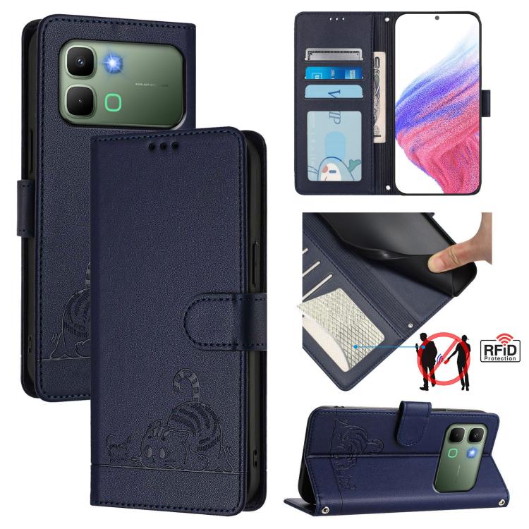 Cat Rat Embossed Pattern RFID Leather Phone Case with Lanyard, For Infinix GT 50 Pro 5G, For Infinix Note Edge 5G Global, For Infinix Smart 20 4G X6840, For Infinix Note 60 5G / 60 Pro 5G, For Infinix Hot 60i 5G / Tecno Spark Go 5G                     ...