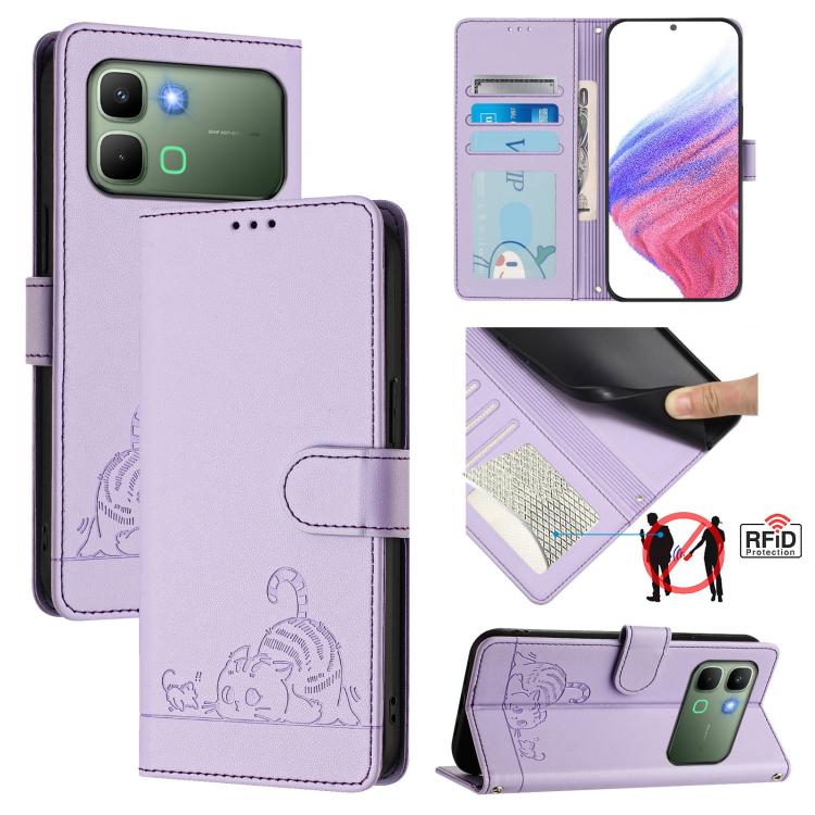 Cat Rat Embossed Pattern RFID Leather Phone Case with Lanyard, For Infinix GT 50 Pro 5G, For Infinix Note Edge 5G Global, For Infinix Smart 20 4G X6840, For Infinix Note 60 5G / 60 Pro 5G, For Infinix Hot 60i 5G / Tecno Spark Go 5G                     ...
