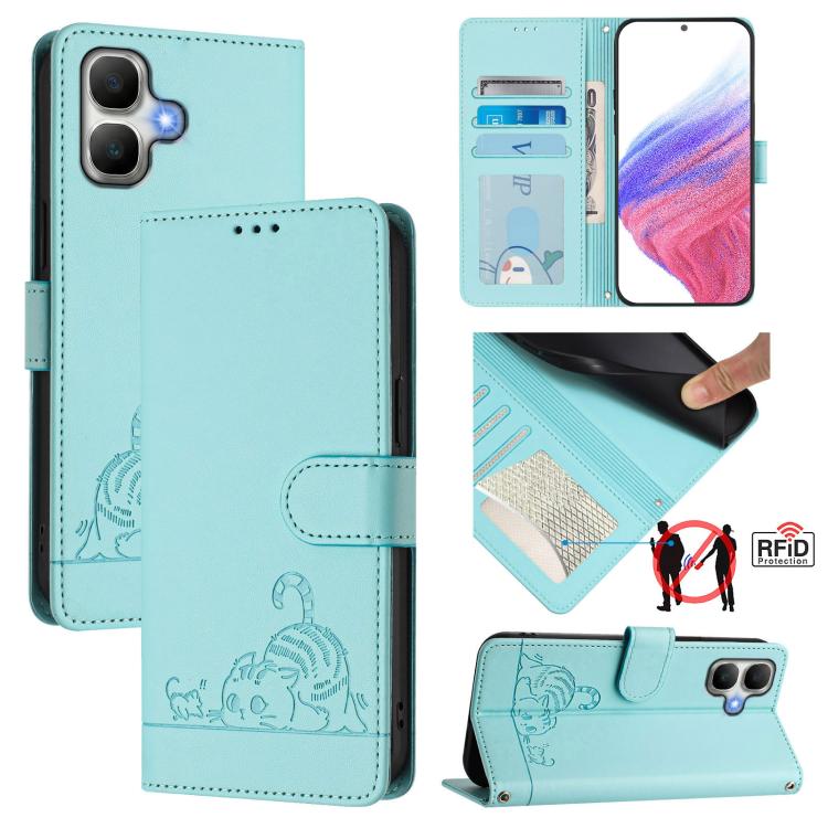 Cat Rat Embossed Pattern RFID Leather Phone Case with Lanyard, For Infinix GT 50 Pro 5G, For Infinix Note Edge 5G Global, For Infinix Smart 20 4G X6840, For Infinix Note 60 5G / 60 Pro 5G, For Infinix Hot 60i 5G / Tecno Spark Go 5G                     ...