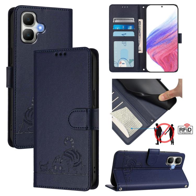 Cat Rat Embossed Pattern RFID Leather Phone Case with Lanyard, For Infinix GT 50 Pro 5G, For Infinix Note Edge 5G Global, For Infinix Smart 20 4G X6840, For Infinix Note 60 5G / 60 Pro 5G, For Infinix Hot 60i 5G / Tecno Spark Go 5G                     ...