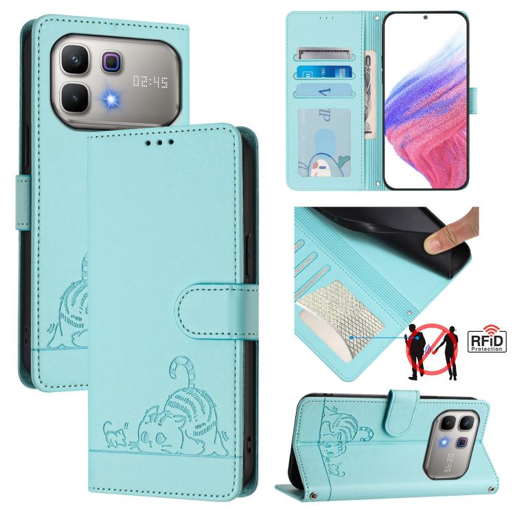 Cat Rat Embossed Pattern RFID Leather Phone Case with Lanyard, For Infinix GT 50 Pro 5G, For Infinix Note Edge 5G Global, For Infinix Smart 20 4G X6840, For Infinix Note 60 5G / 60 Pro 5G, For Infinix Hot 60i 5G / Tecno Spark Go 5G                     ...