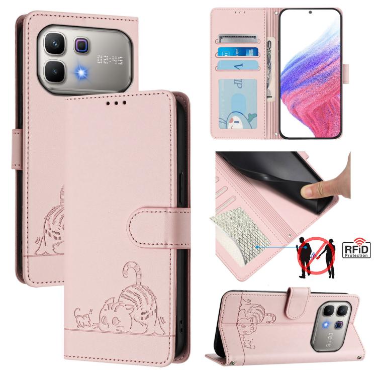 Cat Rat Embossed Pattern RFID Leather Phone Case with Lanyard, For Infinix GT 50 Pro 5G, For Infinix Note Edge 5G Global, For Infinix Smart 20 4G X6840, For Infinix Note 60 5G / 60 Pro 5G, For Infinix Hot 60i 5G / Tecno Spark Go 5G                     ...