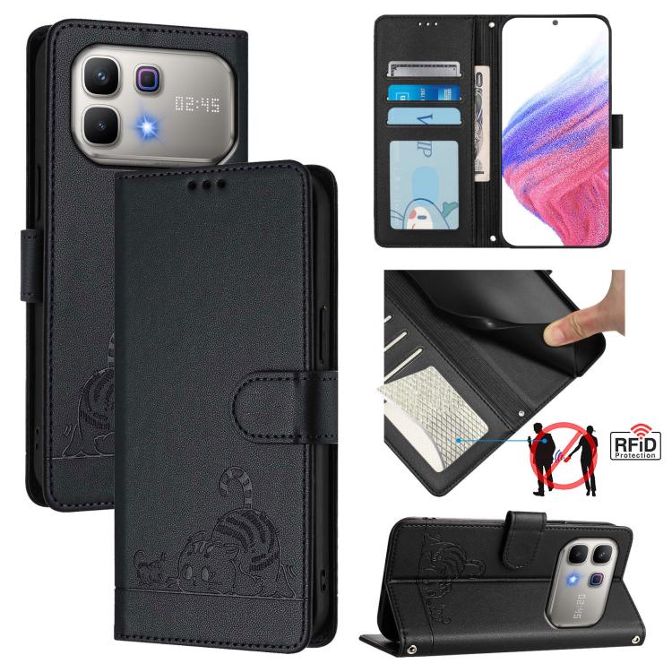 Cat Rat Embossed Pattern RFID Leather Phone Case with Lanyard, For Infinix GT 50 Pro 5G, For Infinix Note Edge 5G Global, For Infinix Smart 20 4G X6840, For Infinix Note 60 5G / 60 Pro 5G, For Infinix Hot 60i 5G / Tecno Spark Go 5G                     ...
