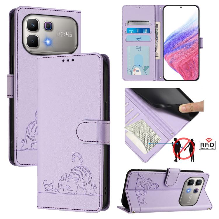 Cat Rat Embossed Pattern RFID Leather Phone Case with Lanyard, For Infinix GT 50 Pro 5G, For Infinix Note Edge 5G Global, For Infinix Smart 20 4G X6840, For Infinix Note 60 5G / 60 Pro 5G, For Infinix Hot 60i 5G / Tecno Spark Go 5G                     ...