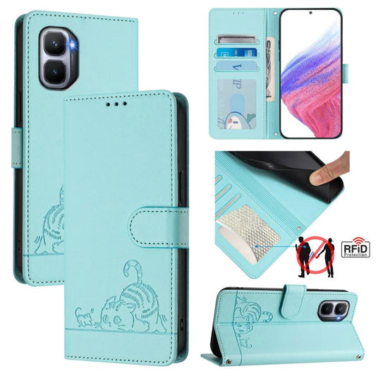 Cat Rat Embossed Pattern RFID Leather Phone Case with Lanyard, For Infinix GT 50 Pro 5G, For Infinix Note Edge 5G Global, For Infinix Smart 20 4G X6840, For Infinix Note 60 5G / 60 Pro 5G, For Infinix Hot 60i 5G / Tecno Spark Go 5G                     ...