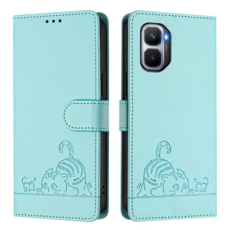 Cat Rat Embossed Pattern RFID Leather Phone Case with Lanyard, For Infinix GT 50 Pro 5G, For Infinix Note Edge 5G Global, For Infinix Smart 20 4G X6840, For Infinix Note 60 5G / 60 Pro 5G, For Infinix Hot 60i 5G / Tecno Spark Go 5G                     ...