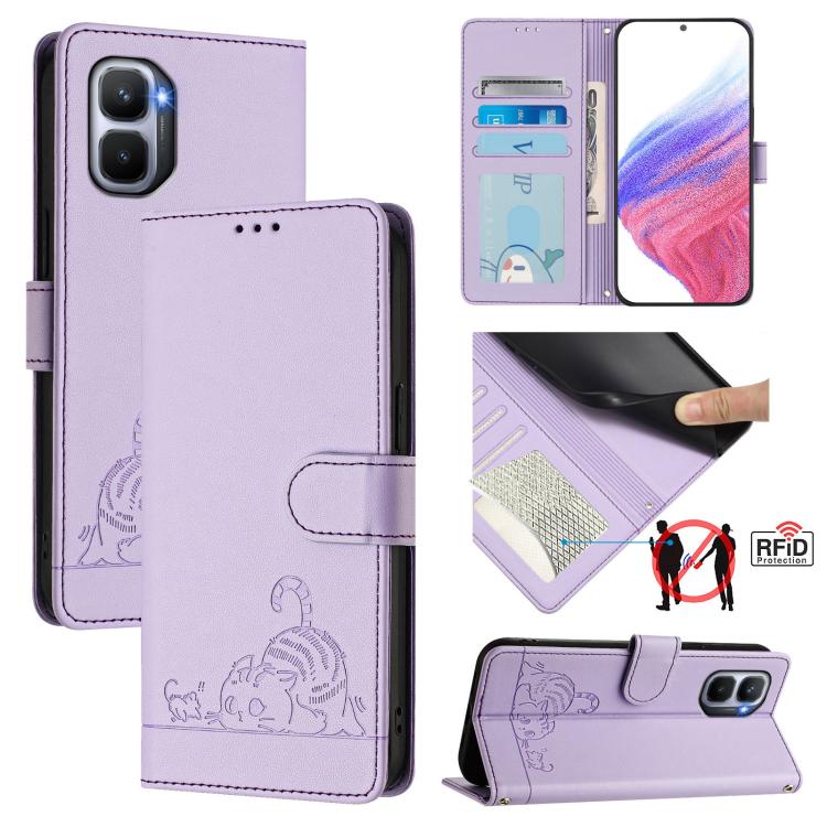 Cat Rat Embossed Pattern RFID Leather Phone Case with Lanyard, For Infinix GT 50 Pro 5G, For Infinix Note Edge 5G Global, For Infinix Smart 20 4G X6840, For Infinix Note 60 5G / 60 Pro 5G, For Infinix Hot 60i 5G / Tecno Spark Go 5G                     ...