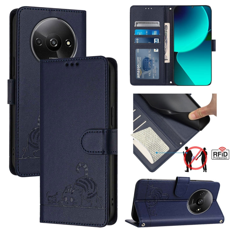 Cat Rat Embossed Pattern RFID Leather Phone Case with Lanyard, For Xiaomi A3 4G Global, For  Xiaomi POCO C61 4G Global, For Xiaomi Redmi 13C 4G Global, For Xiaomi POCO C65 Global, For Xiaomi POCO M6 5G Global, For Xiaomi Redmi K60 Ultra                ...