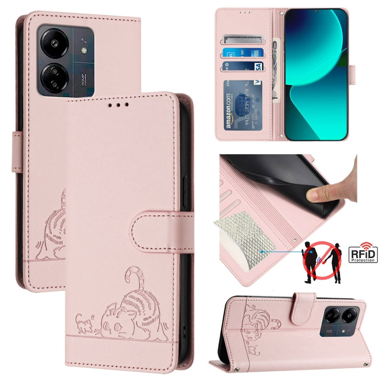 Cat Rat Embossed Pattern RFID Leather Phone Case with Lanyard, For Xiaomi A3 4G Global, For  Xiaomi POCO C61 4G Global, For Xiaomi Redmi 13C 4G Global, For Xiaomi POCO C65 Global, For Xiaomi POCO M6 5G Global, For Xiaomi Redmi K60 Ultra                ...