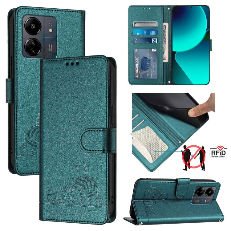 Cat Rat Embossed Pattern RFID Leather Phone Case with Lanyard, For Xiaomi A3 4G Global, For  Xiaomi POCO C61 4G Global, For Xiaomi Redmi 13C 4G Global, For Xiaomi POCO C65 Global, For Xiaomi POCO M6 5G Global, For Xiaomi Redmi K60 Ultra                ...